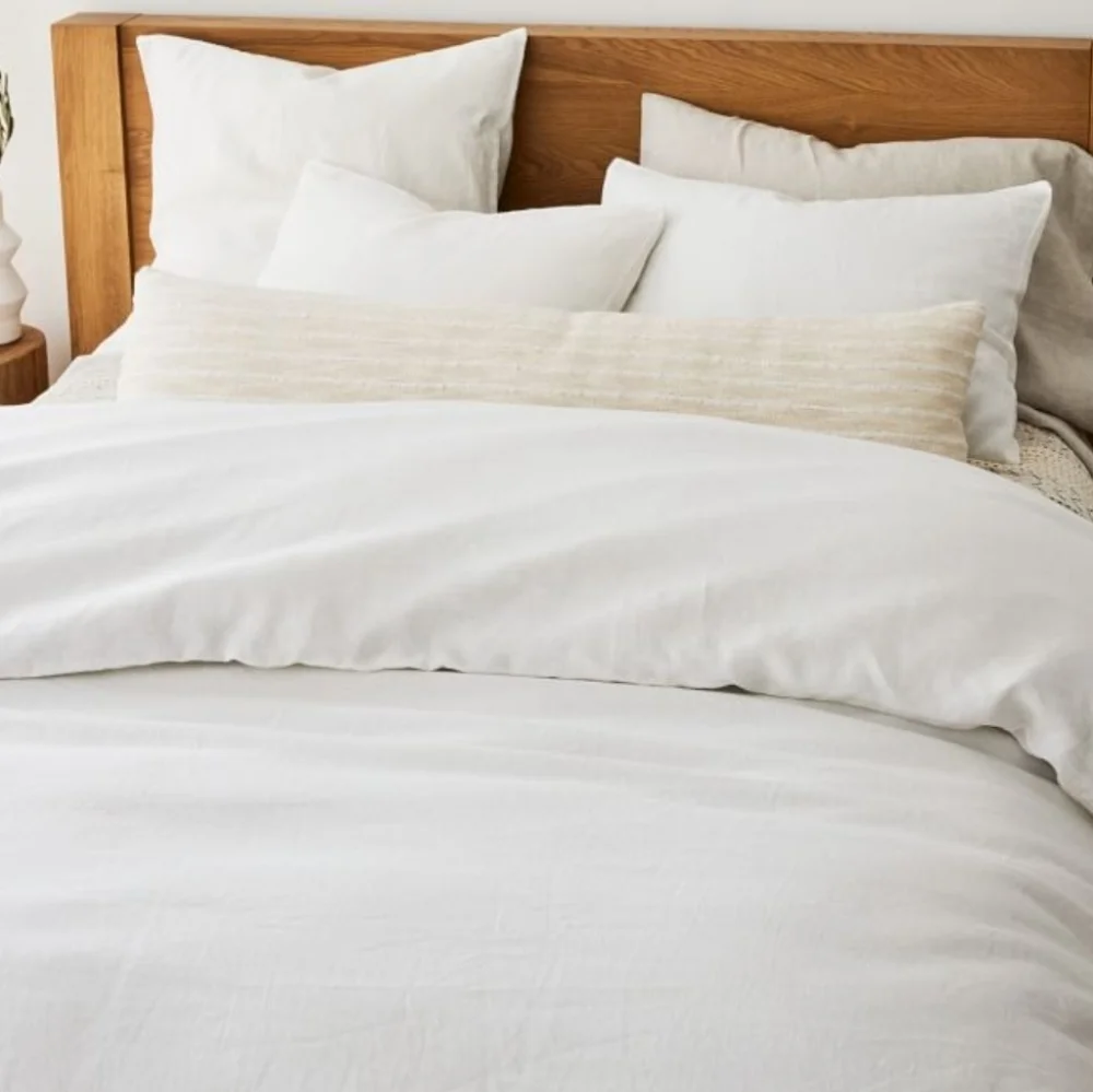 ❤️BUY 2 GET 1 FREE West Elm European Flax Linen Sheet Set White, King